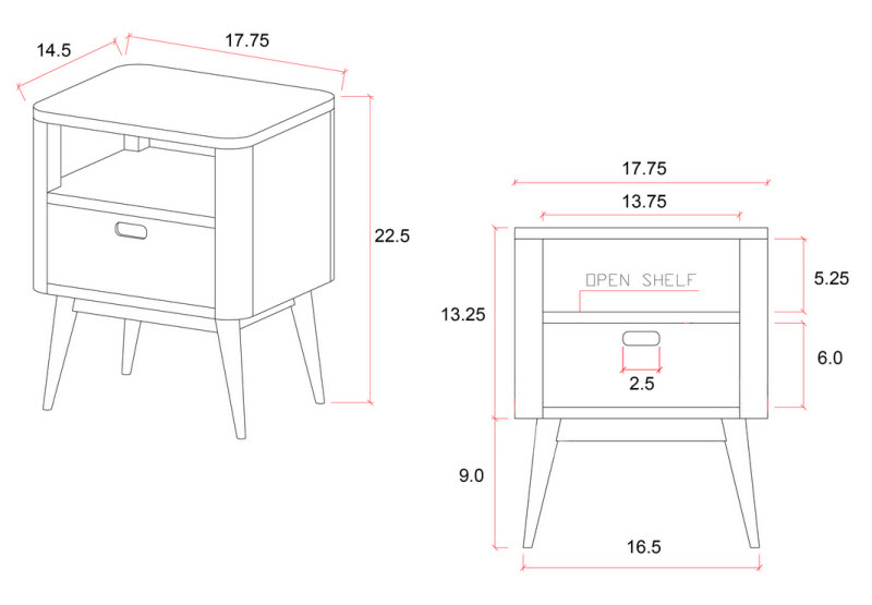 Fifties Nightstand - Danish Honey - HL-FIF-TK-DH-NS